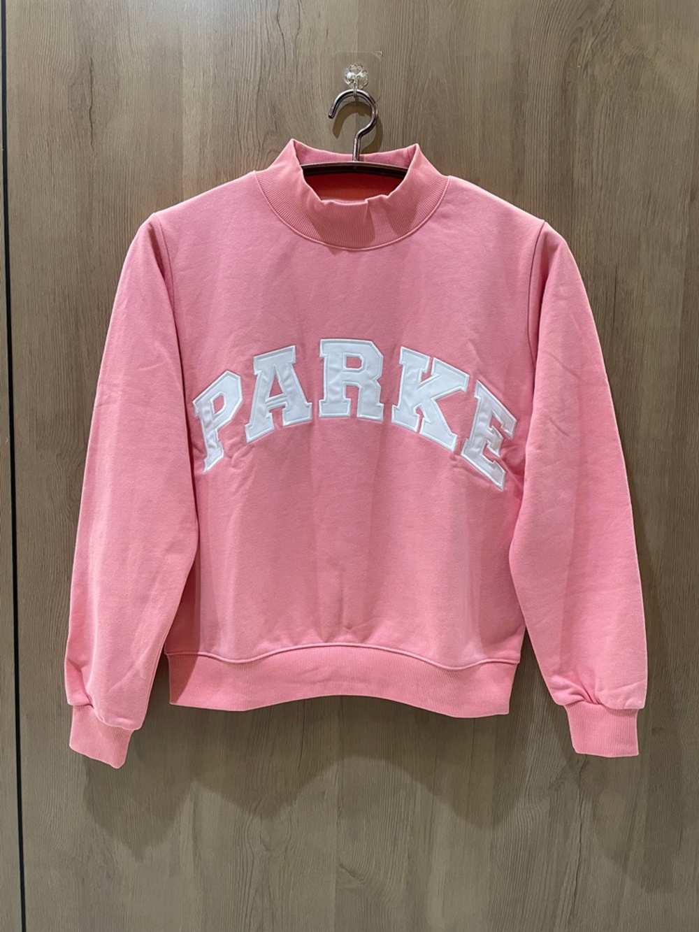 Parke Coral Pink Mock Neck Varsity Sweatshirt